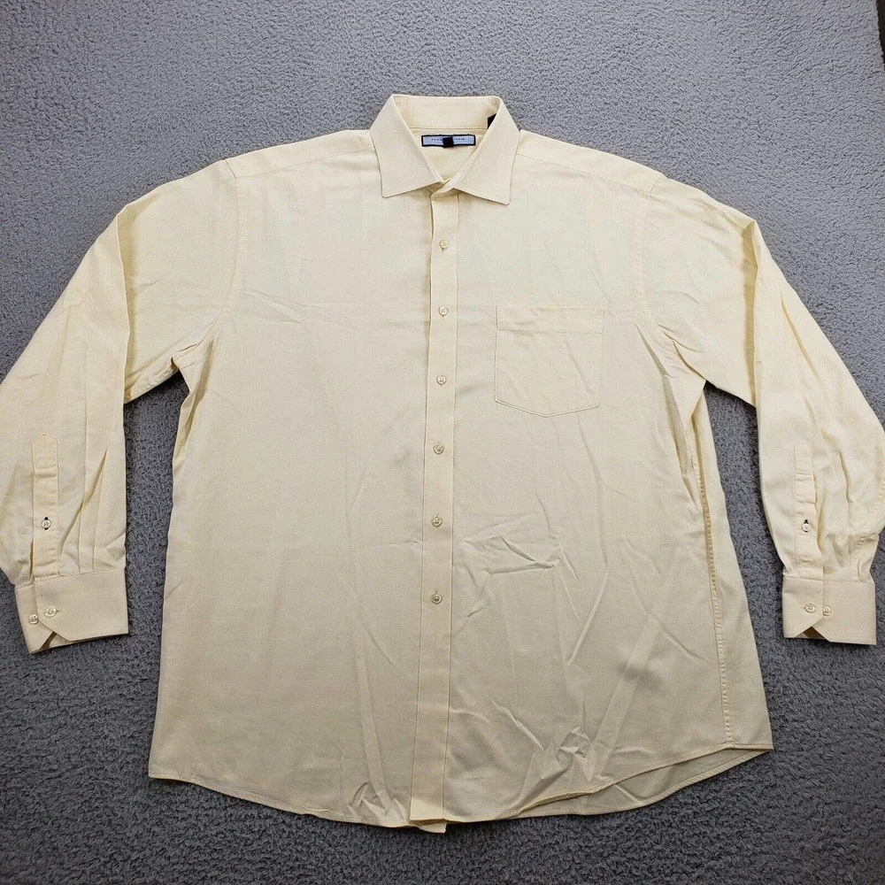 Tommy Hilfiger Shirt Mens XL 17 34-35 Yellow Long Sleeve Button‎ Up Pocket